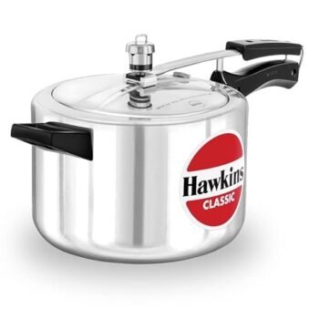 Hawkins Classic 5 Litre Pressure Cooker | Straight Body | Gas Compatible | Ideal for 5–7 persons | ISI Certified | 5 Year Guarantee | Silver (CL50)